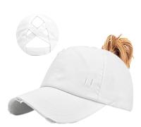 Enwokran Womens Ponytail Hat, Criss Cross Baseball Cap, Adjustable Washed Distressed Vitage High Messy Bun Ponycap Trucker Hats Do Old Hat (White)