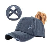Enwokran Womens Ponytail Hat, Criss Cross Baseball Cap, Adjustable Washed Distressed Vitage High Messy Bun Ponycap Trucker Hats Do Old Hat (Navy)