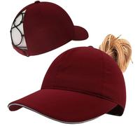 Enwokran Womens Ponytail Hat Criss Cross Baseball Cap High Messy Bun Ponycap Quick Drying with Ponytail Hole UV Protection Summer Sun Hat Outdoor Sports Cap (Claret)