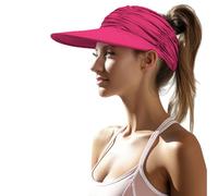 Enwokran Womens Sun Visor Hat Wide Brim Ice-Feel Material UV Protection Summer Topless Beach Hat Foldable Quickly-Dry Sun Protection Beach Sport Cap (Rose Red)