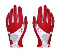 ENWWCH 1 Pairs Women Golf Gloves Soft Breathable PU Leather With Non-Slip Particle For Right Left Handed(Red,20)