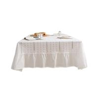 ENWWCH 1pcs Cotton Tablecloth Ruffled Lace Embroidered Fabric Tablecloths Rustic Table Cover For Home Holiday Party For Wedding(White 2,150x150cm)