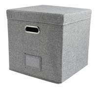ENWWCH 2Pcs 13 Inch Foldable Organizer Large Capacity Vinyl Record Storage Box with Lid Cotton Linen Home Closet Multi-functional For Comforters(Grey)