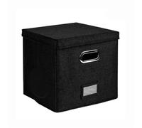 ENWWCH 2Pcs Cotton Linen Vinyl Record Storage Boxes Dustproof Foldable Stylish Fabric with Lids Practical Large Capacity For Comforters(Black)