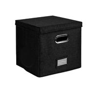 ENWWCH 2Pcs Cotton Linen Vinyl Record Storage Boxes Large Capacity Foldable Stylish Fabric With Lids Practical Dustproof For Comforters(Black)