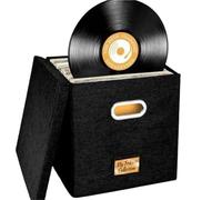 ENWWCH 2Pcs Vinyl Record Storage Box Cotton Linen Fabric Foldable Covered Home Album For Comforters(Black)