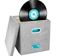 ENWWCH 2Pcs Vinyl Record Storage Box Cotton Linen Fabric Foldable Covered Home Album For Comforters(Grey)