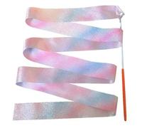 ENWWCH 5/10pcs Flashing Star Gym Ribbons Dance Ribbon Rhythmic Art Gymnastics Ballet Streamer Twirling Rod Rainbow Stick Training For Shows(5pcs Red,2M)