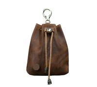 ENWWCH Genuine Leather Coin Purse for Men Male Vintage Small Drawstring Bag Coin Pouch Key Card Holder Keychain Wallet Gent Ladies(Coffee)