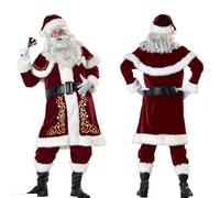 ENWWCH Red Deluxe Velvet Fancy Dress Up Party Man Stage Costume Xmas Santa Claus Suit Adult Oversize Christmas Cosplay For Christmas Fancy Dress(5XL,9 Sets)