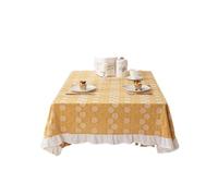 ENWWCH Small And Fresh Embroidered Countryside Leaves Lotus Wood Ear Edges Rectangular Dining Table Cloth For Dinning(Yellow leaves,140x220cm)