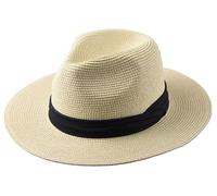 ENWWCH Straw Beach Hat Male Foldable Big Head Straw Hat Summer Outdoors Cowboy Hat Sandy Beach Sun Hats Man Plus Size Fedora Hat For Beach, Holidays(Cream-coloured,58cm-60cm)