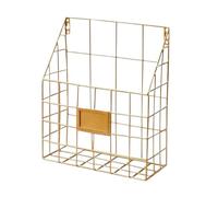 ENWWCH Useful Wall Mounted Magazine File Holder Easy To Install Metal Mesh Wire Basket Label Plate Sturdy Hanging Document Rack Door For Magazine(Gold)