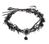 Enwye Handmade Black Flower Crown - Gothic Adjustable Antlers Tiara Witch Headband Dark Fairy Headpiece with Rhinestones