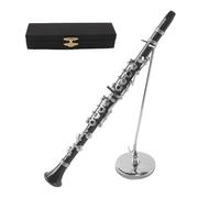 Enwye Miniature Bass Clarinet Model 16cm 1/6 Scale Black Vinyl Metal Birthday Gift Decoration Brooch with Black Case Stand