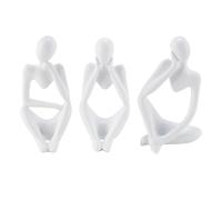 Enwye Thinker Statues Set Of 3 White Stone Abstract Figurines Home Decor Modern Style for Office, Table Artistic Resin Decorative Statues For Shelves White