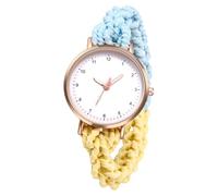 Enwye Womens Stretch Band Watches: Analog Quartz Elastic Watch Colorful Weave Rope Expansion Band Wristwatch Blue Yellow
