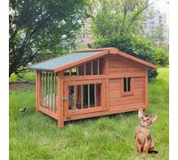 ENWYTE Cabin Style Wooden Cat House For Large Outdoor Cat Houses With Opening Roof And Huge Window Large Outdoor And Indoor Dog House Asphalt(Orange)