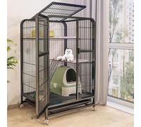 ENWYTE Cat Cage Cat House Cat Litter Box Pet Enclosure With Front Doors Ramp Ladders Resting Platforms Beds Tray Hammock Cage For Cats Oversized Cat Villa On Wheels(78X55X108cm,Black)