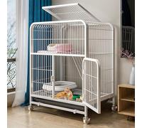 ENWYTE Cat Cage Cat House Cat Litter Box Pet Enclosure With Front Doors Ramp Ladders Resting Platforms Beds Tray Hammock Cage For Cats Oversized Cat Villa On Wheels(70X55X75cm,White)