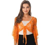 EnxJire Belly Dance Bra Top Women's Belly Dance Top Short Cardigan Shirts Lace Dancing Long Sleeves(Orange)
