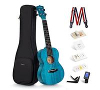 Enya Concert Ukulele 23 Inch Blue Solid Mahogany Top with Ukulele Starter Kit Includes Online Lessons, Case, Strap, Strings, Capo, Sand Shaker, Pick,Polish Cloth (EUC-25D BU)