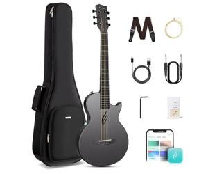 Enya Nova Go SP1 Acoustic Electric Beginner Guitar Set Carbon Fibre Black with Smart AcousticPlus Pickup Charging Cable Audio Cable Gig Bag for Children Adults School Home Travel