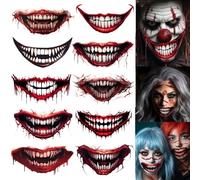 ENYACOS 10 Sheet Halloween Mouth, Wound Tattoos + 2 Sheets Skeleton Face Stickers, Fake Cut, Clown Tattoos, Halloween Makeup Kit for Adults