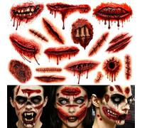 ENYACOS 22 Sheets Halloween Face Scar Tattoos - Zombie Makeup Wound Stickers, Fake Scars Cuts Stitches, Realistic Halloween Temporary Tattoos for Zombie Costume & Scary Makeup (A)