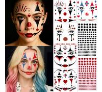 ENYACOS Cologne Carnival Face Tattoos - 10 Sheets Temporary Tattoo Stickers in Red and White for Carnival, Fancy Dress & Kölle Alaaf Costumes, Face Sticker Carnival Accessories (E)