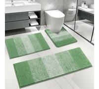 Enyhom Bathroom Mat Sets 3 Piece, Microfibre Shaggy Green Bath Mat Set, Super Absorbent Bath Rug with U-Shaped Toilet Rug, Non Slip Washable Pedestal Mats for Toilet Soft Thick Bathroom Carpet Set