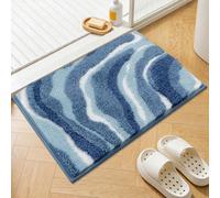 Enyhom Extra Large Bath Mat 80 x 120 cm, Non Slip Machine Washable Bathroom Mat, Super Absorbent Soft Bathroom Carpet Floor Mats, Quick Dry Blue Shower Bath Rug Foot Mats for Bathroom Floor, Bathtub