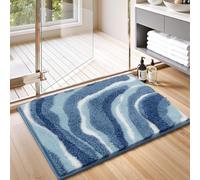 Enyhom Non Slip Bath Mat 45 x 65 cm, Microfibre Soft Thick Bathroom Mat, Super Absorbent Shaggy Bathroom Rug Floor Mats, Machine Washable Quick Dry Bath Rug Foot Mats for Shower Room, Bathtub, Blue