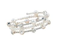 ENYI Pearl and Crystal Wrap Bracelet, Multi-Strand Design, Silver-Tone