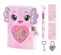 ENYILEE Axolotl Diary for Girls with lock and keys, Kids Journal School Travel Notebook Gift Set for Writing and Drawing,Multicolored Pen, Stickers, Birthday Gift for Girls ages 6-8