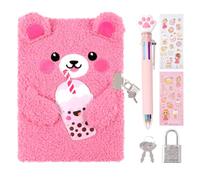 ENYILEE Bear Diary with Lock for 6 7 8 Year Old Girl,Kids Journal Notebook Set with Multicolored Pen,Plush Secret Diary Lined 160 Pages,Christmas Birthday Set for Kids
