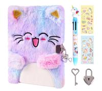 ENYILEE Cat Diary for Girls with lock and keys, Kids Journal School Travel Notebook Gift Set for Writing and Drawing,Multicolored Pen, Stickers, Birthday Gift for Girls ages 6-8