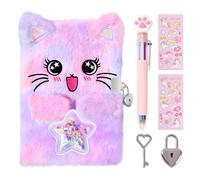 ENYILEE Cat Diary for Girls with Lock and Keys,Tie-Dye Journal for Kids,Hardcover Fluffy Notebook for Writing and Drawing,4-12 Year Old Girl Birthday (A Star-Cat,Purple)