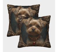 ENYISIYULO 3D Printed Cushion Covers Yorkshire Terrier Pack of 2 Square Decorative Throw Pillow Case Cushion Puppy for Living Room Sofa Couch Bed Pillowcases 50x50cm