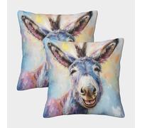 ENYISIYULO 3D Printed Pillow Covers Smile Donkey Pack of 2 Square Decorative Throw Pillow Case Cushion Fashion Donkey for Couch Sofa Bed Living Room Bedroom 40x40cm