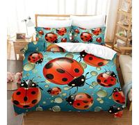 ENYISIYULO 3D Printed Quilt Cover Ladybird 3 Pieces Bedding Soft Microfiber with Zipper Closure，Pillowcases for Kids Girls Boys Adults Bedroom Double（200x200cm）
