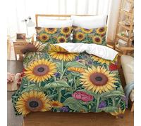 ENYISIYULO 3D Printed Quilt Cover Sunflower 3 Pieces Bedroom Bed Bedding Set Soft Easy Care with Zipper Closure，Pillowcases for Kids Girls Boys Adults Bedroom Single King（220x240cm）