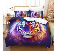 ENYISIYULO 3D Printed Quilt Cover Tiger 3 Pieces Bedding Soft Microfiber with Zipper Closure，Pillowcases for Kids Girls Boys Adults Bedroom Double（200x200cm）