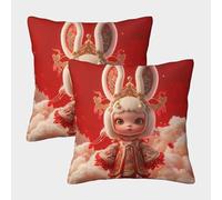 ENYISIYULO 3D PrintedCute Rabbit Throw Pillow Covers Cute Rabbitcushion Covers Garden Cushion Super Soft Pack of 2 Luxury Style for Sofa Bedroom45x45cm