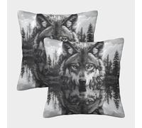 ENYISIYULO 3D PrintedMajestic Wolf Throw Pillow Case Cover Fierce But Majestic Beastsquare Cushion Cover Decorative Super Soft Pack of 2 Luxury Style for Sofa Bedroom40x40cm