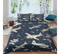 ENYISIYULO Aeroplane 3D Printed Duvet Cover Set 3 Pcs Bedding SetDuvet Quilt Cover-Easy Care Anti-Allergic Soft And Smooth With Pillow Cases for Kid Teens Boys And Girls Man Double（200x200cm）
