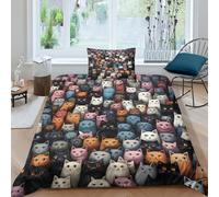 ENYISIYULO Anime Cat Duvet Cover Set 3 PCS Hotel Quality Quilt Bedding Sets Bed Covers with Pillowcases with Zipper Closure Breathable Stylish Comforter Single (135x200cm)