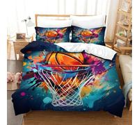 ENYISIYULO Basketball 3Pcs Bedding Set Printed Quilt Cover,3D Duvet Cover for Boys Adult, Microfibre, with Pillowcases Easy Care Microfiber Comforter Cover Hidden Zipper Single（140x200cm）