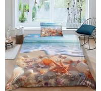 ENYISIYULO Beach Shell Duvet Cover Set 3 PCS Hotel Quality Quilt Cover Bedding Bed Covers with Pillowcases with Zipper Closure Ultra Soft Hypoallergenic Microfiber Single（135x200cm）