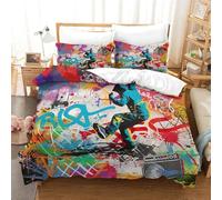ENYISIYULO Bedding Set Graffiti 3D Print Duvet Quilt Cover Artistic Graffiti Soft & Cosy Breathable Comforter Covers for Adults Kids Bedroom Double（200x200cm）